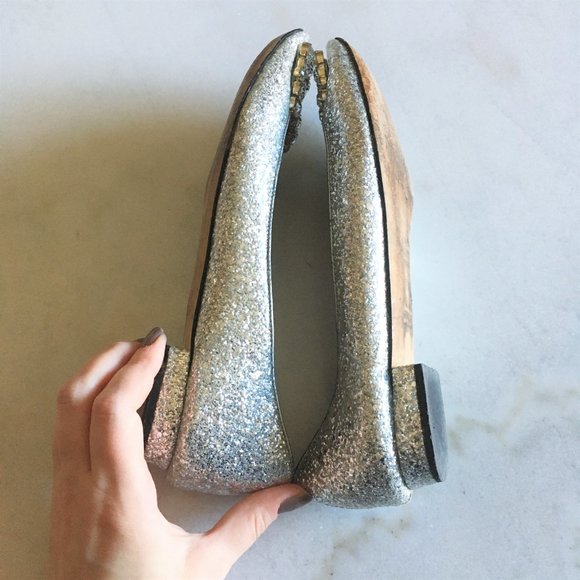 Kate Spade Norella silver glitter ballet flat shoe with crystal buckles - Picture 10 of 11